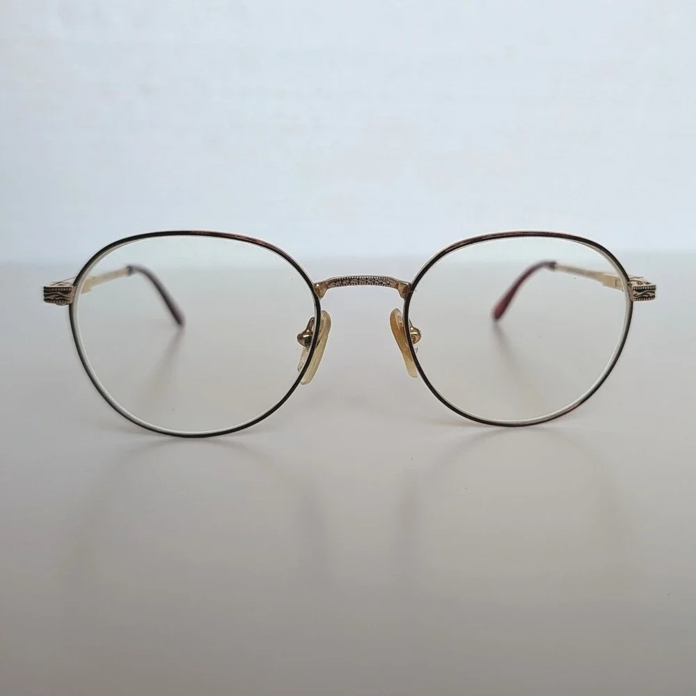 Liberty Gold Tone Frames Round Red Shiny‎ Filigree Glasses WY-15 FRAMES ONLY